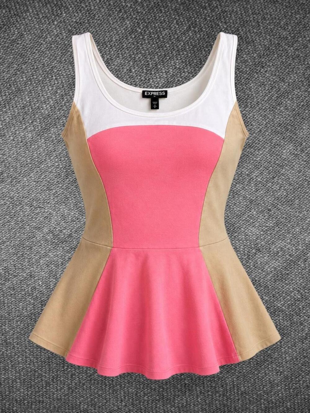 Express Colorblock Peplum Tank Top Pink Beige Size S